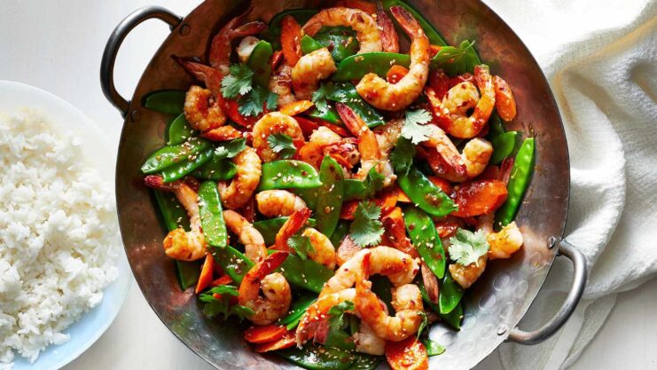 Stir-Frying shrimp